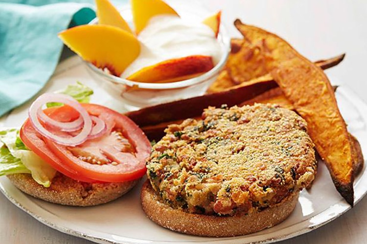 bean-kale-burgers-with-sweet-potato-wedges