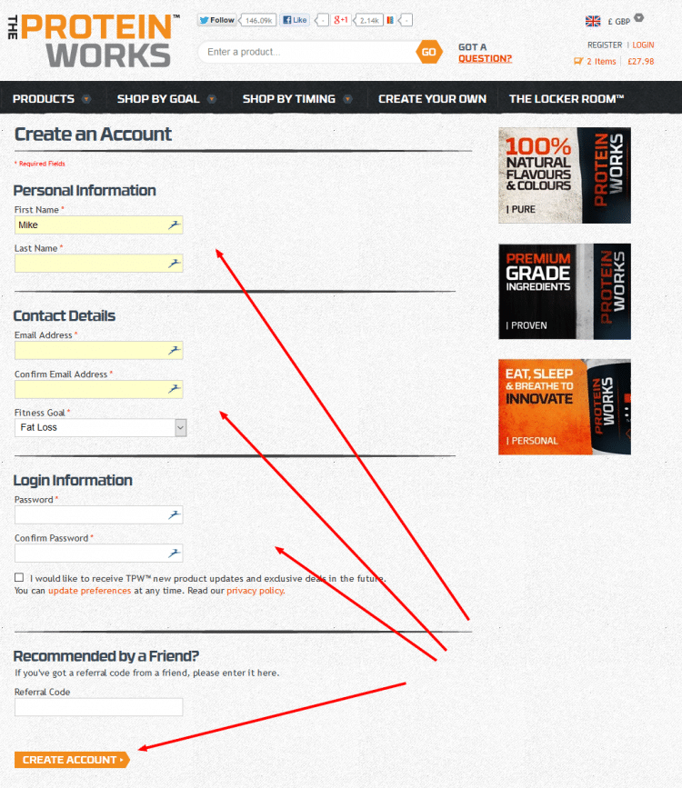 The Protein Works Registration Page