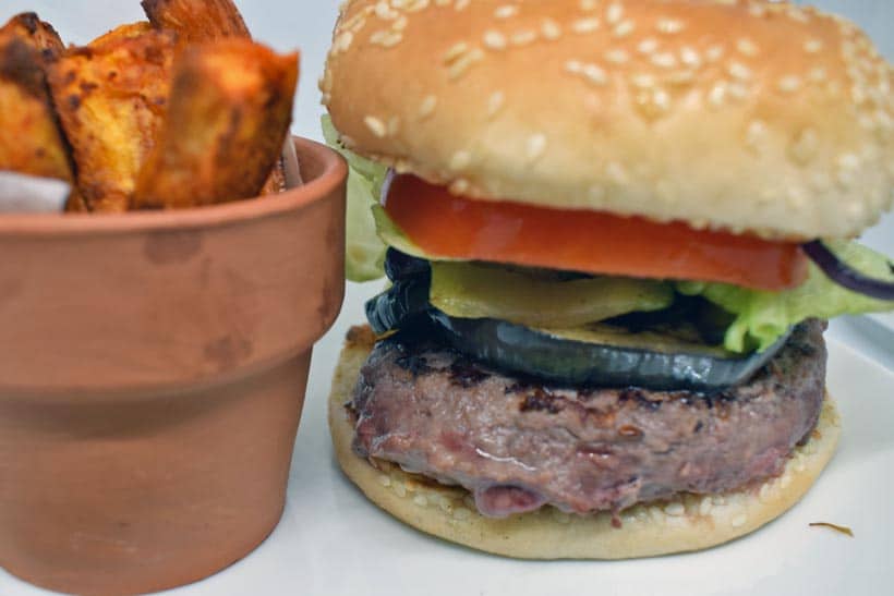 Burger and sweet potato