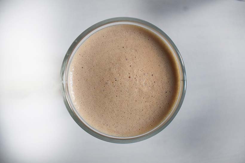 overhead view of myproteins hot protein mocha drink