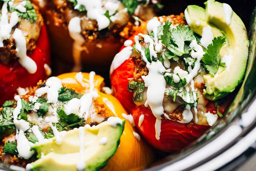 1.  Quinoa Black Bean Crockpot Stuffed Peppers