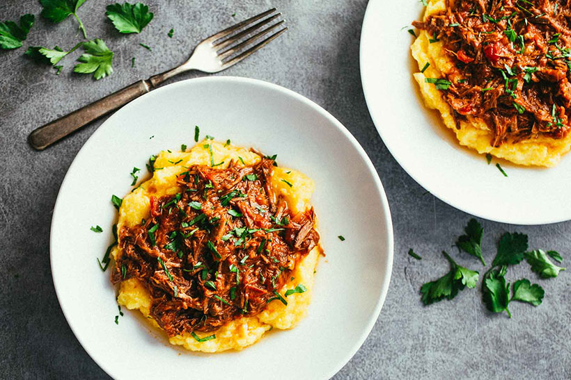 9.  Crockpot Braised Beef Ragu with Polenta