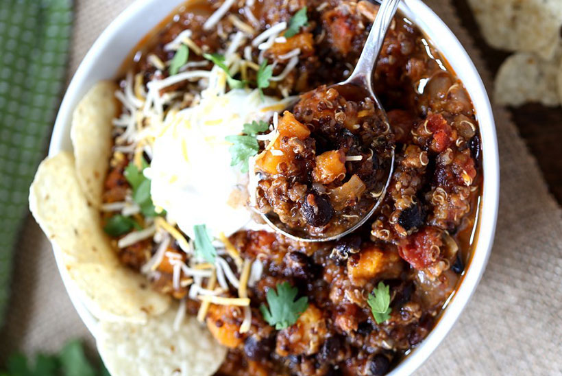 11.  Crockpot Turkey, Black Bean, and Sweet Potato Chili