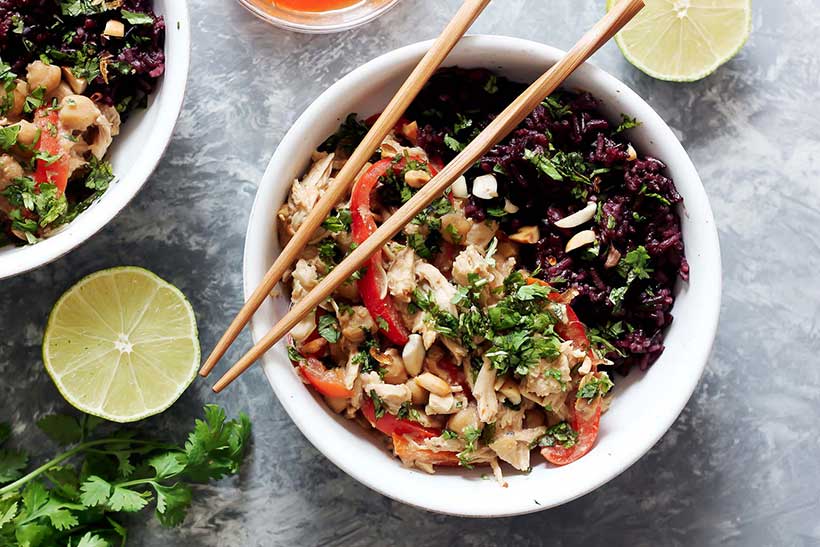 33.  Slow Cooker Thai Peanut Chicken with Sticky Coconut Purple Rice