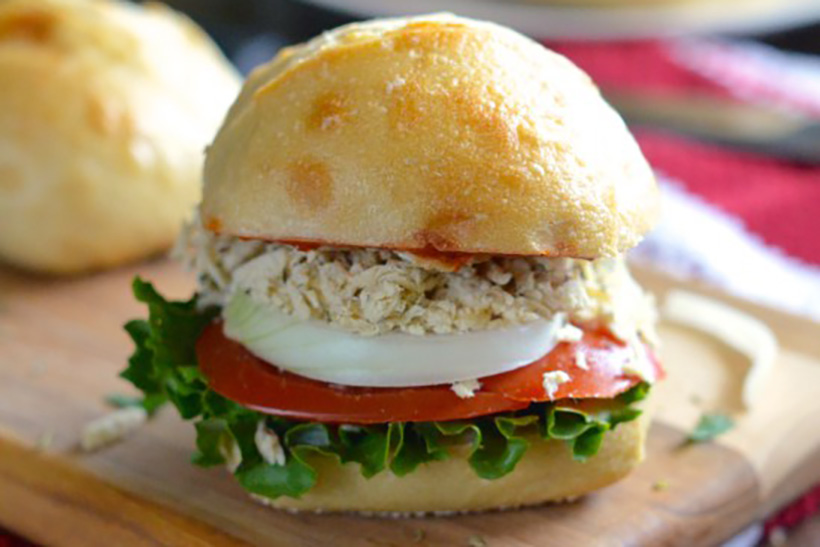 40.  Skinny Crockpot Chicken Caesar Sandwiches