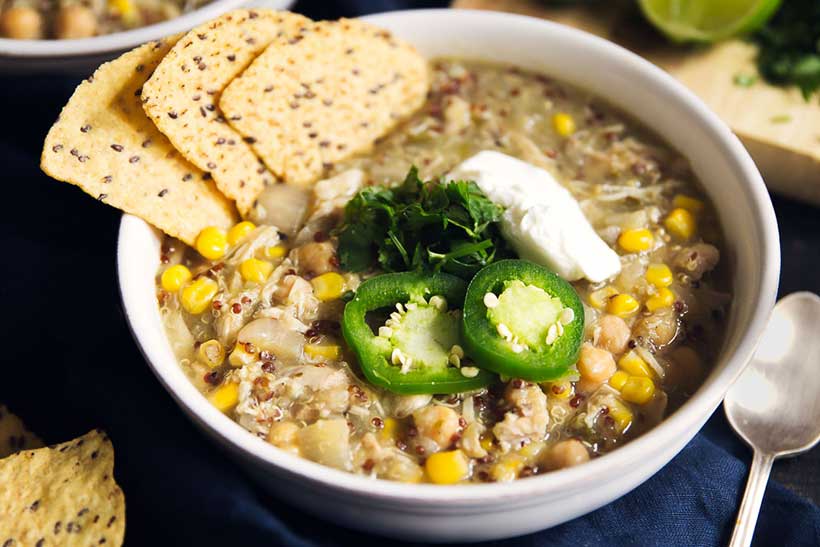 41.  Slow Cooker Salsa Verde Chicken Chickpea Chili