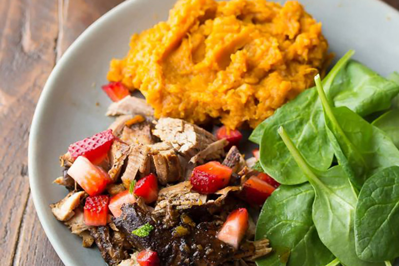 45.  Slow Cooker Balsamic Pork Tenderloin with Strawberry Salsa