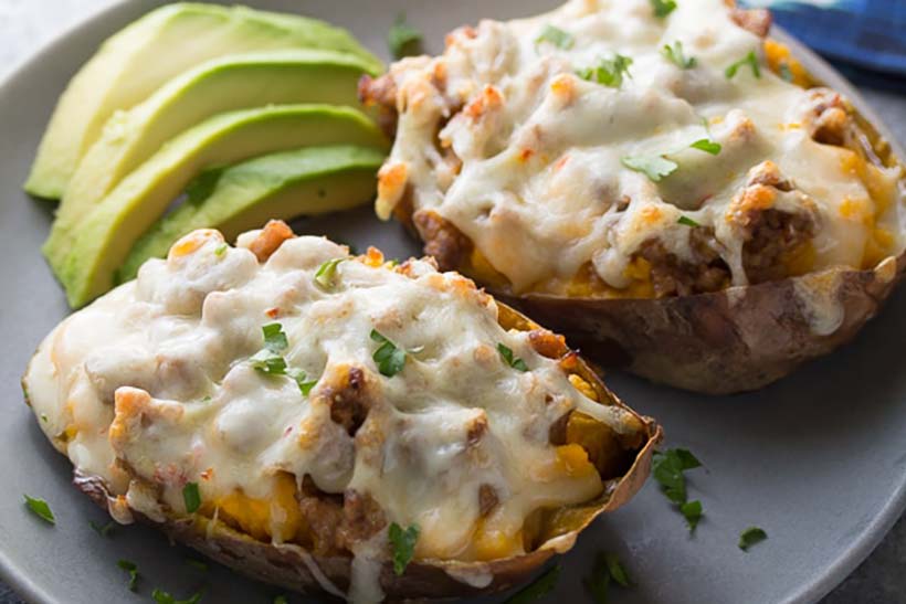 49.  Lighter Sausage Stuffed Sweet Potatoes (Slow Cooker)