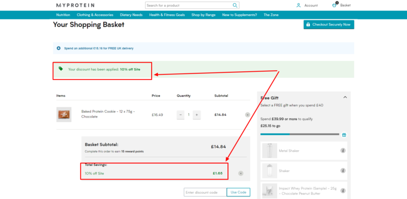 myprotein enter discount code and checkout